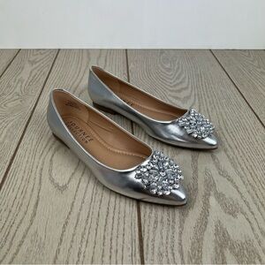 Journee Collection Women's Renzo Slip On Pointed Toe Ballet Flats 6 Silver $85